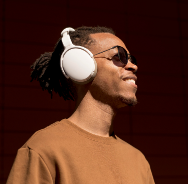 an man who has headphone